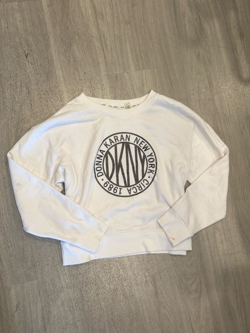 DKNY White Logo Cropped Crewneck Sweatshirt
